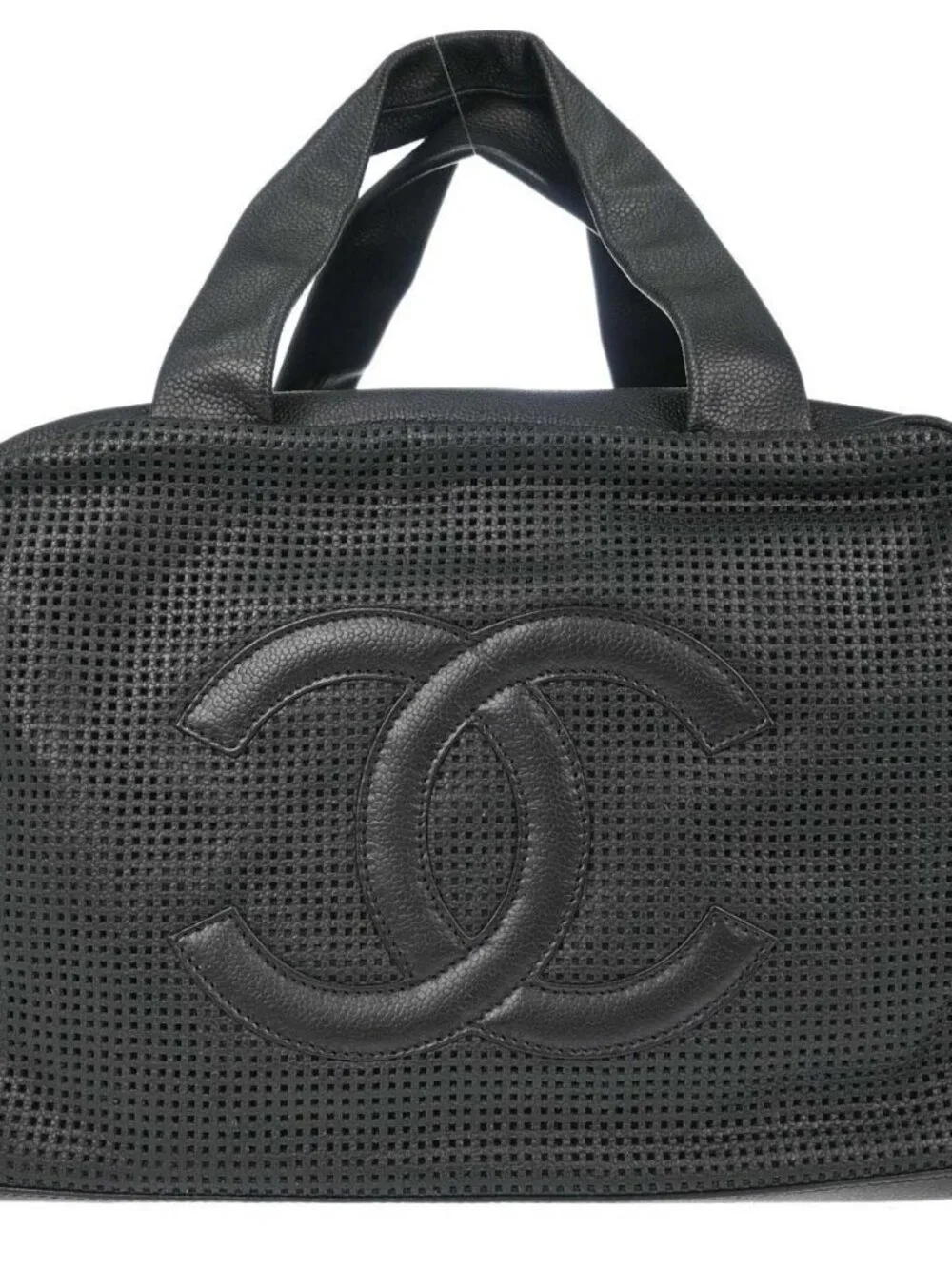Chanel Black Perforated Calfskin CC Bowler Bag Handbag 168261
